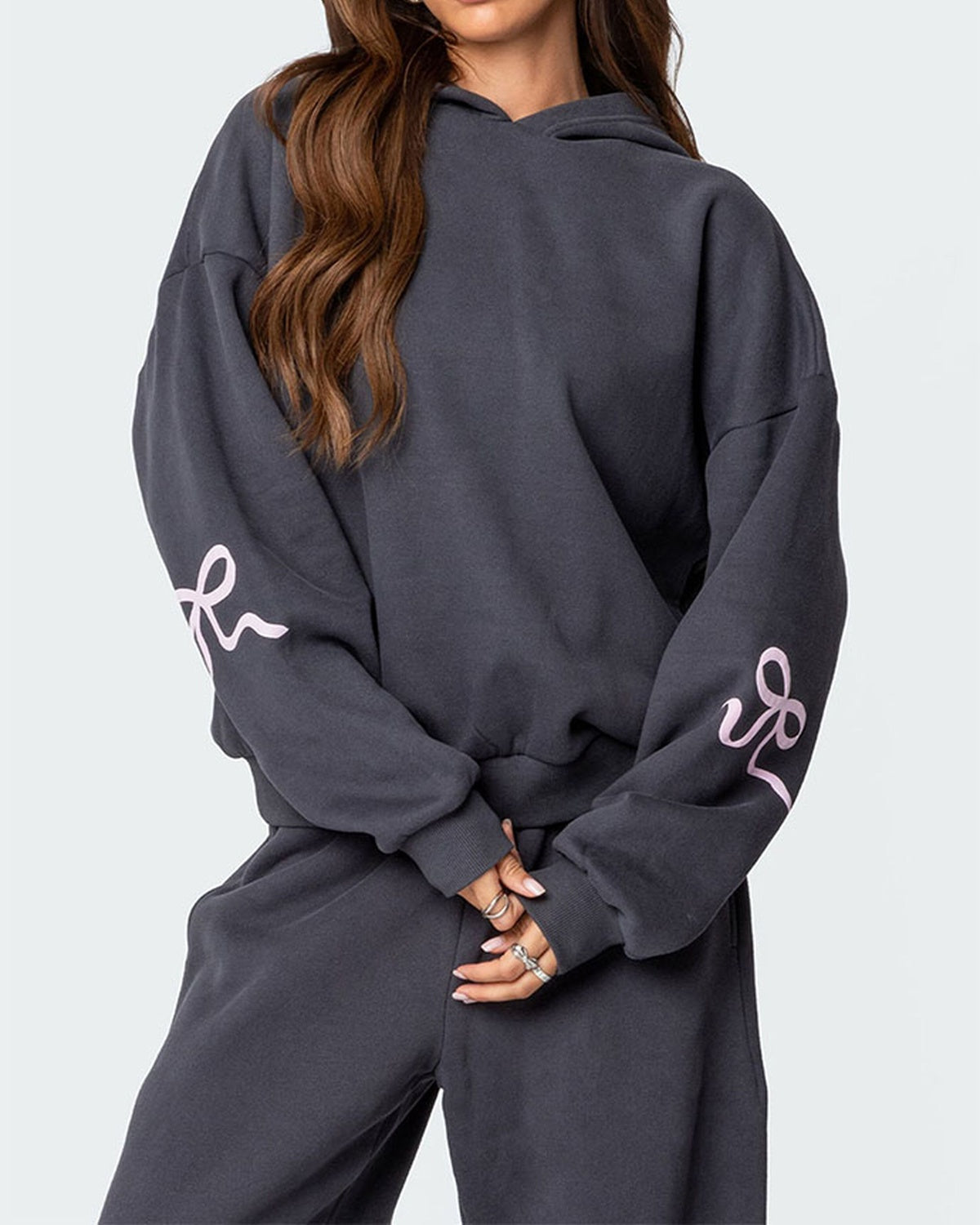 Limited time sale🔥Women's Bow Detail Hoodie Sweat Set