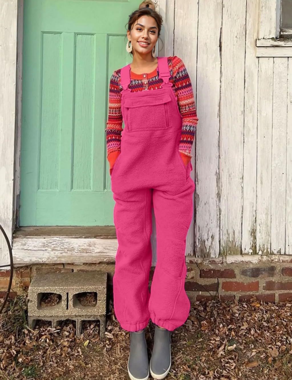Limited time sale 🔥Women's Fleece Warm Overalls Loose Casual Jumpsuits
