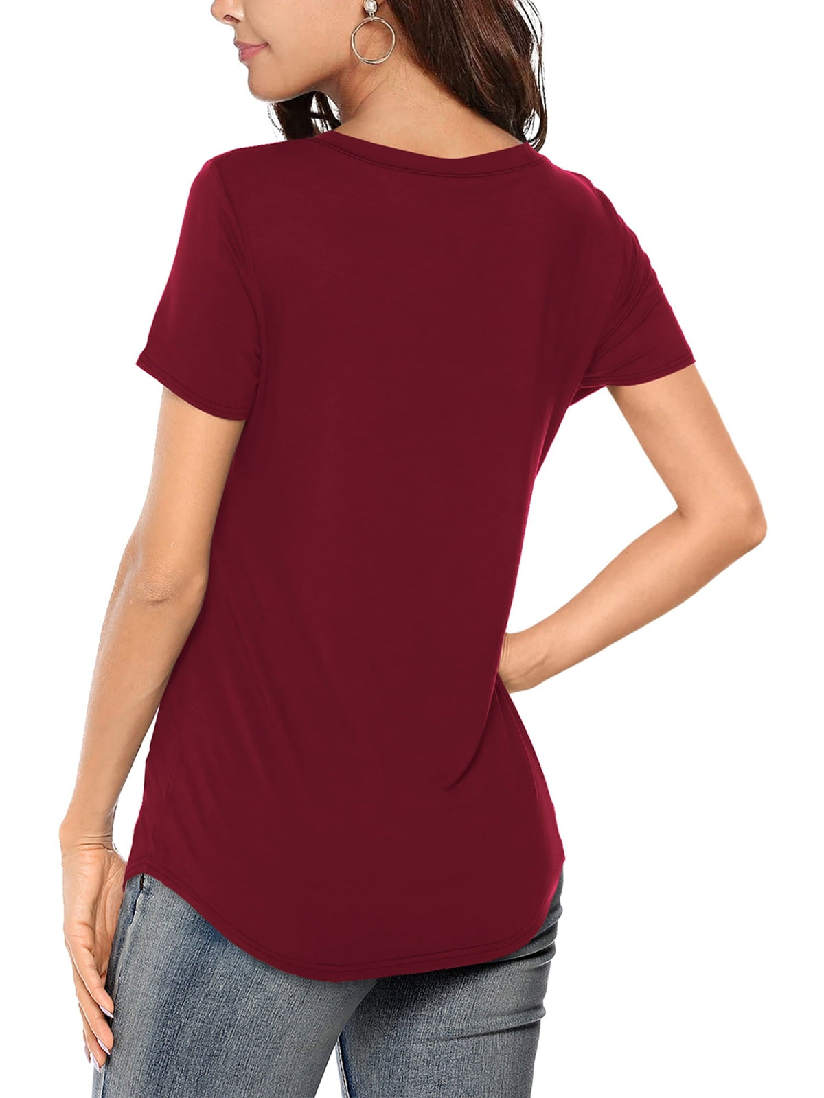 Limited time sale🔥Women's V-neck Short Sleeve Curved Hem Tee Top