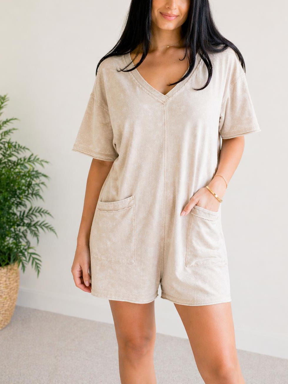 Women's Casual Tee Romper with Pockets