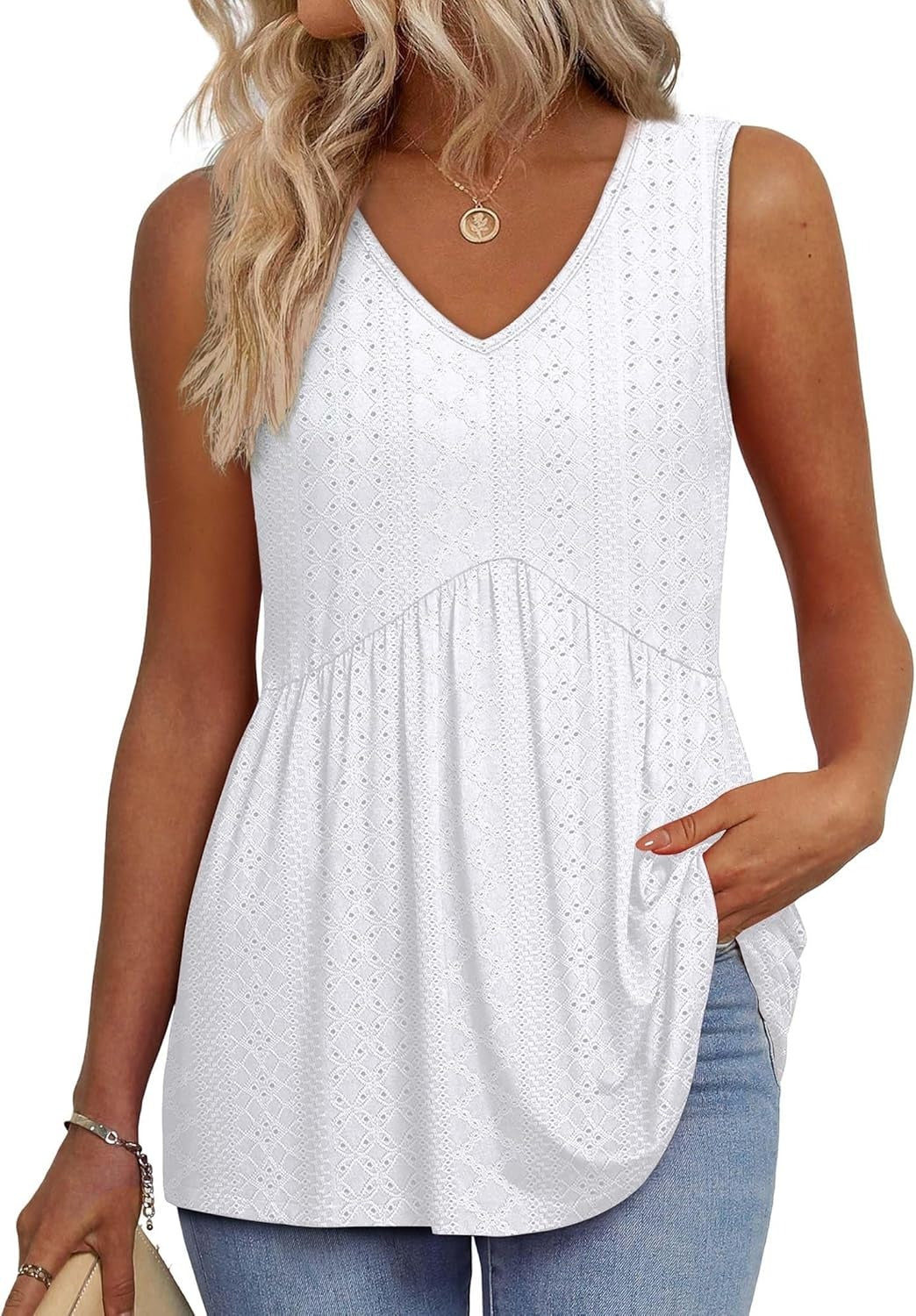 Limited time sale🔥Women's Print Flowy Sleeveless V Neck Peplum Tank Tops