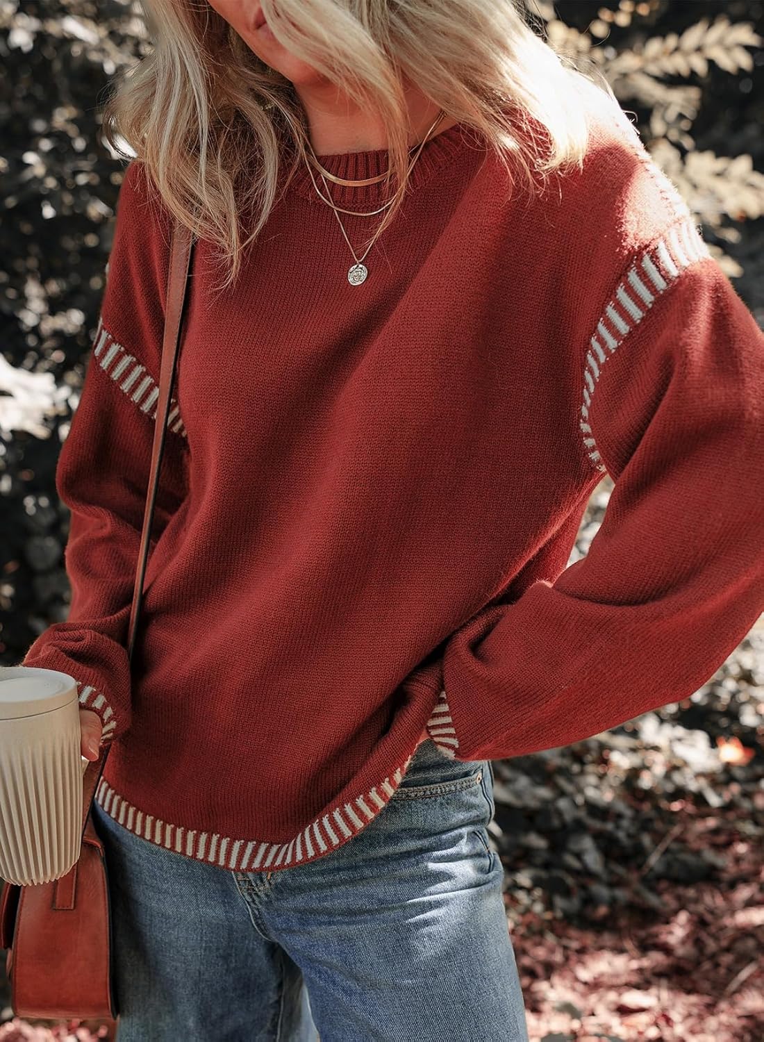 Limited time sale🔥Women's Crew Neck Stitched Loose Sweater Warm Top