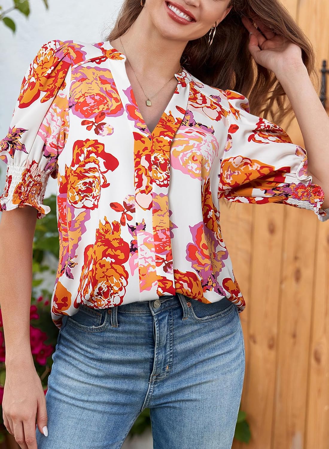 Limited time sale🔥Floral V-Neck Puff Sleeve Blouse