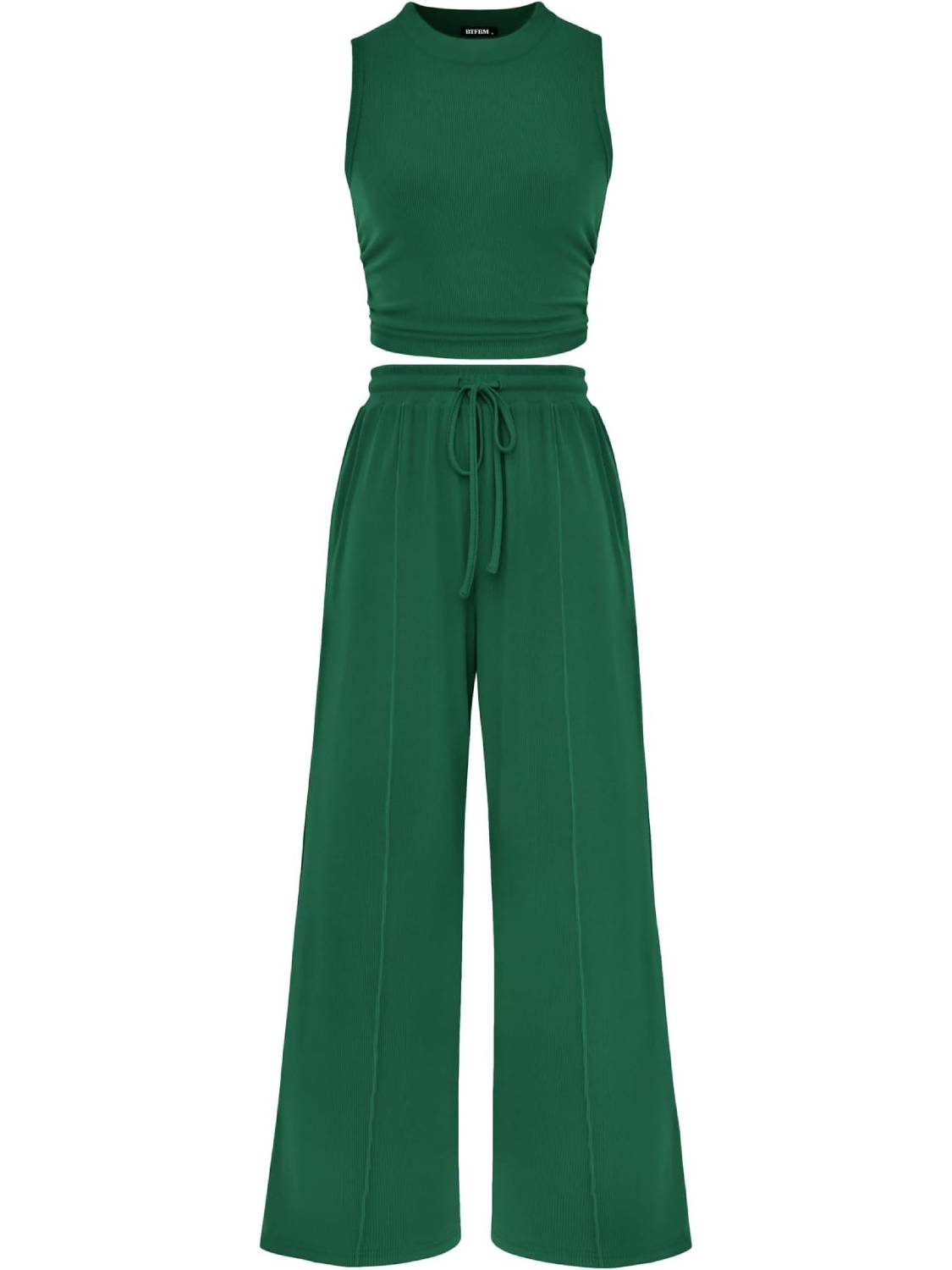 Limited time sale🔥Women Sleeveless Cropped Top Elastic Waist Wide Leg Pants 2 Piece Set