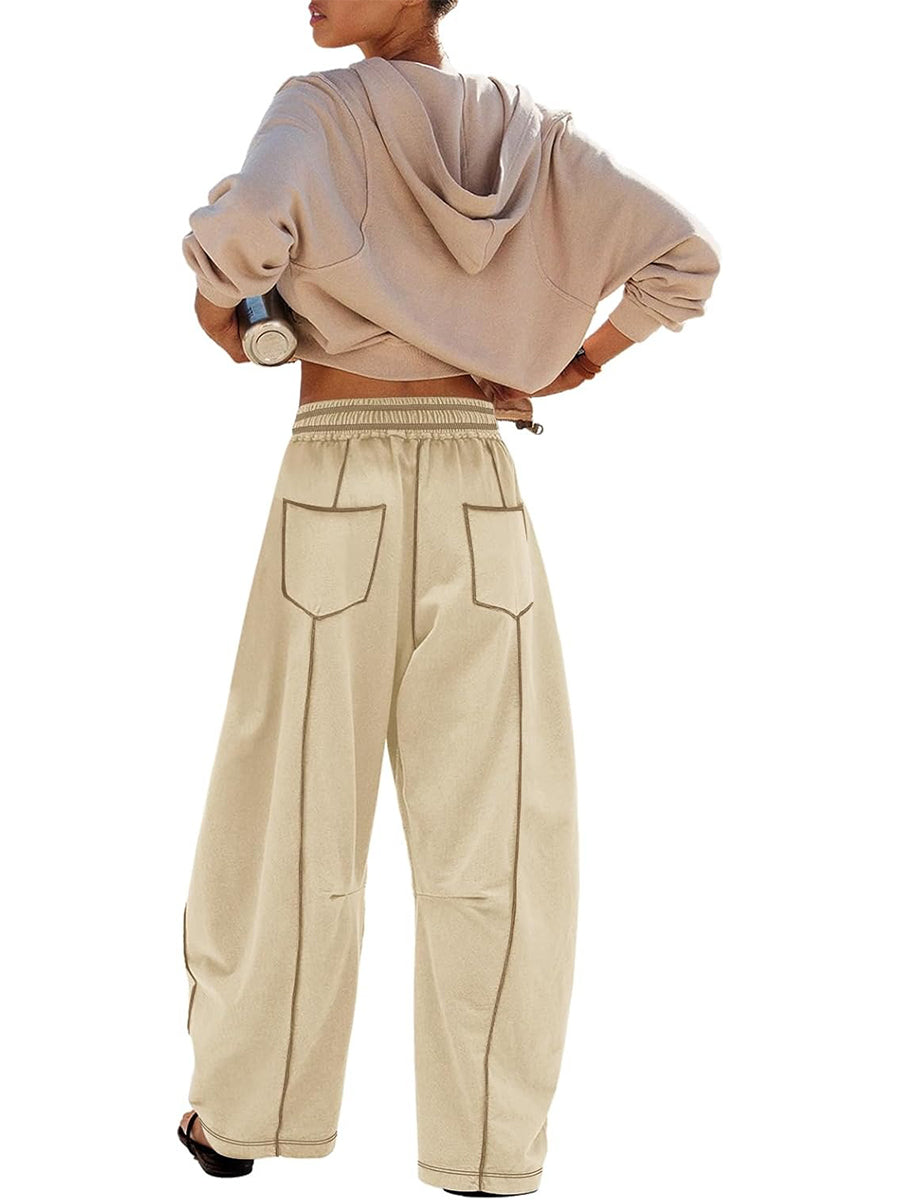 Limited time sale🔥Women's Casual Drawstring Wide Leg Sweatpants Baggy Barrel Pants