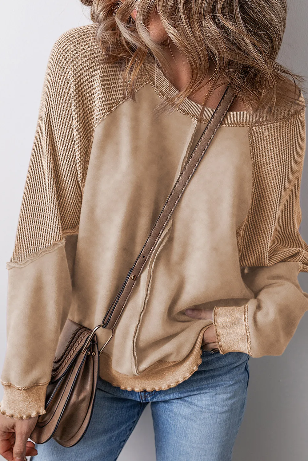Women's Reverse Seam Waffle Knit Sweatshirt