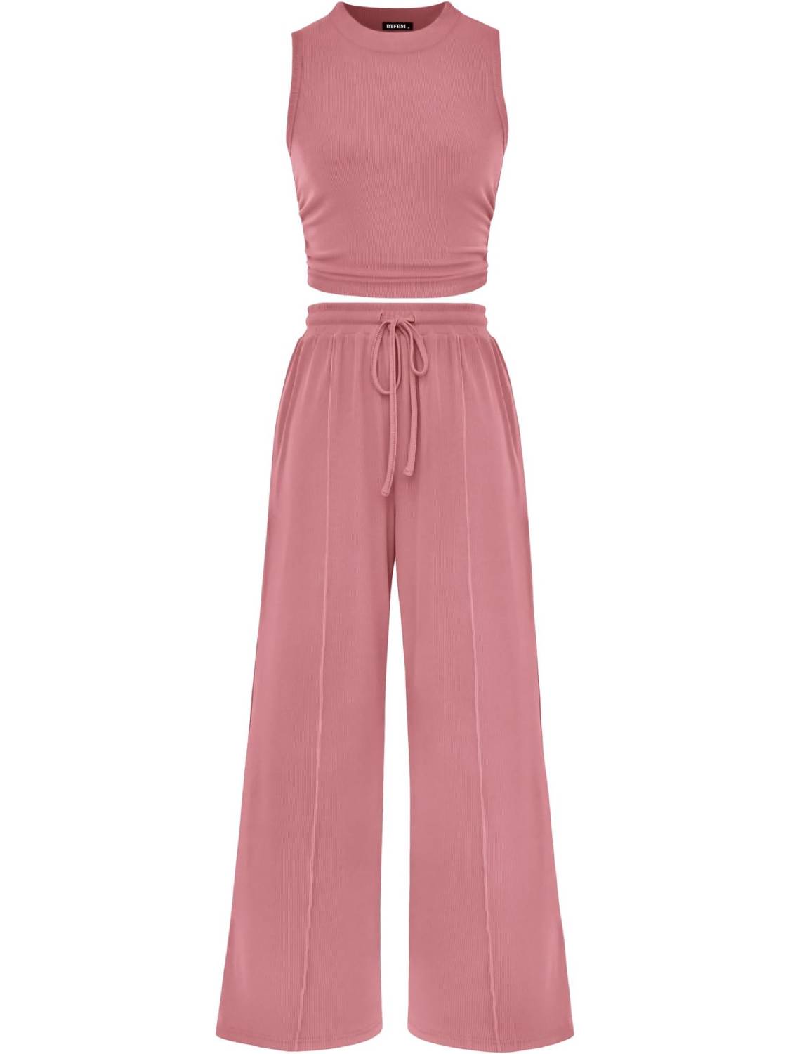 Limited time sale🔥Women Sleeveless Cropped Top Elastic Waist Wide Leg Pants 2 Piece Set