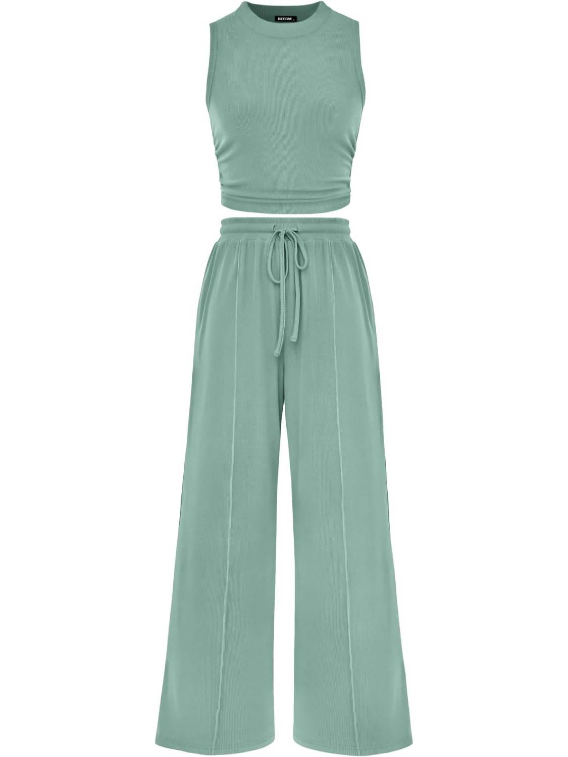 Limited time sale🔥Women Sleeveless Cropped Top Elastic Waist Wide Leg Pants 2 Piece Set