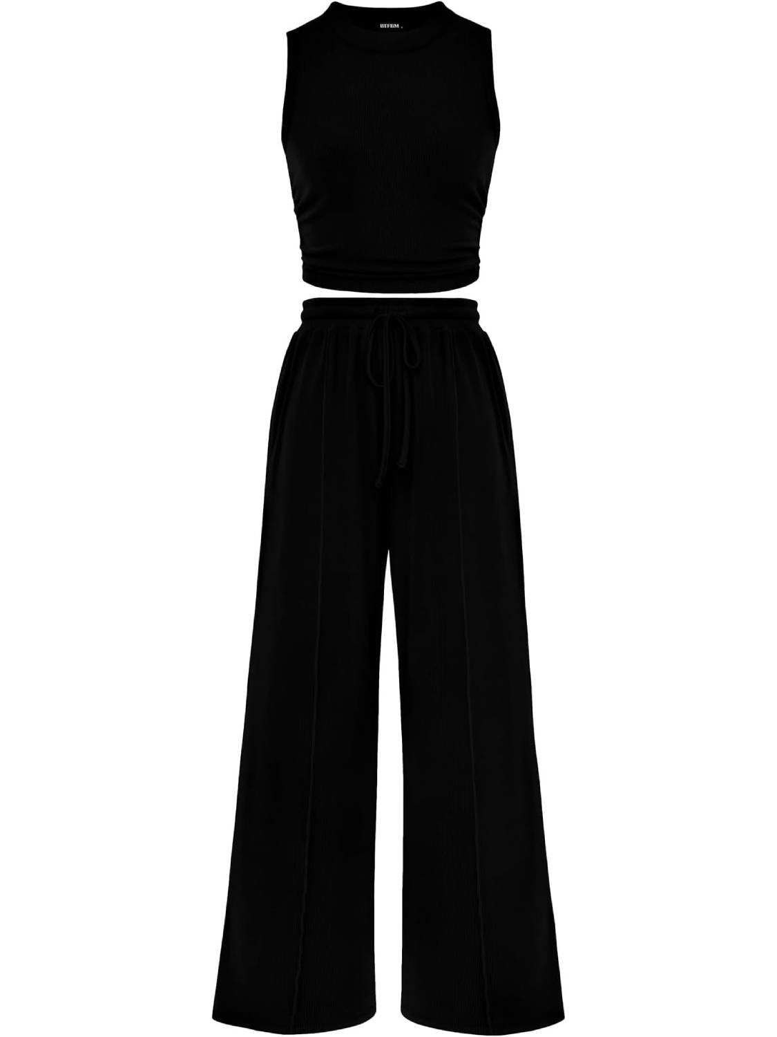 Limited time sale🔥Women Sleeveless Cropped Top Elastic Waist Wide Leg Pants 2 Piece Set