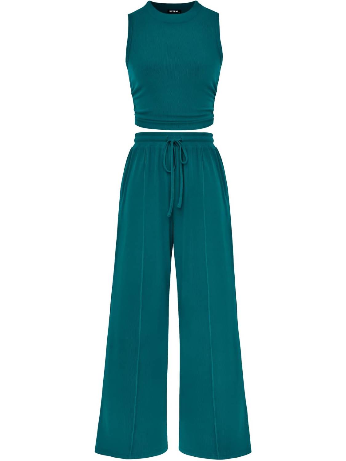 Limited time sale🔥Women Sleeveless Cropped Top Elastic Waist Wide Leg Pants 2 Piece Set