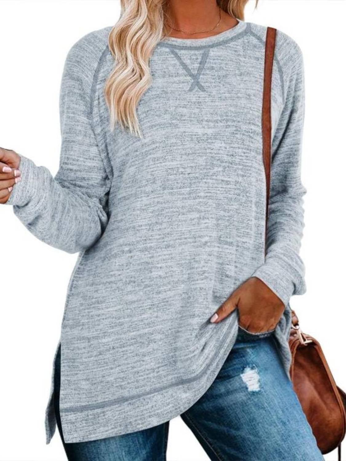 Limited time sale🔥Women Fall Side slit Long Sleeve Shirts Tunic Tops