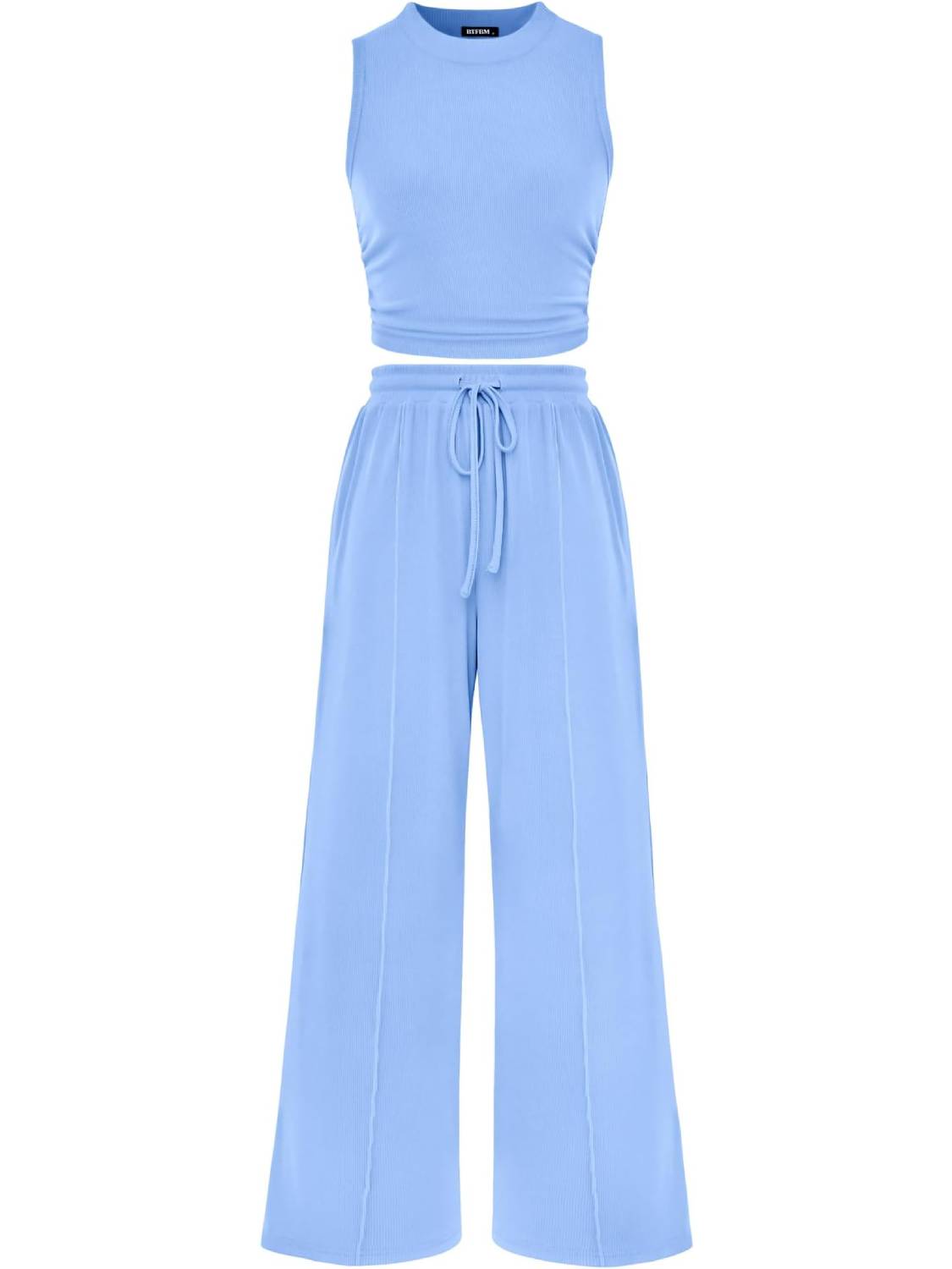 Limited time sale🔥Women Sleeveless Cropped Top Elastic Waist Wide Leg Pants 2 Piece Set