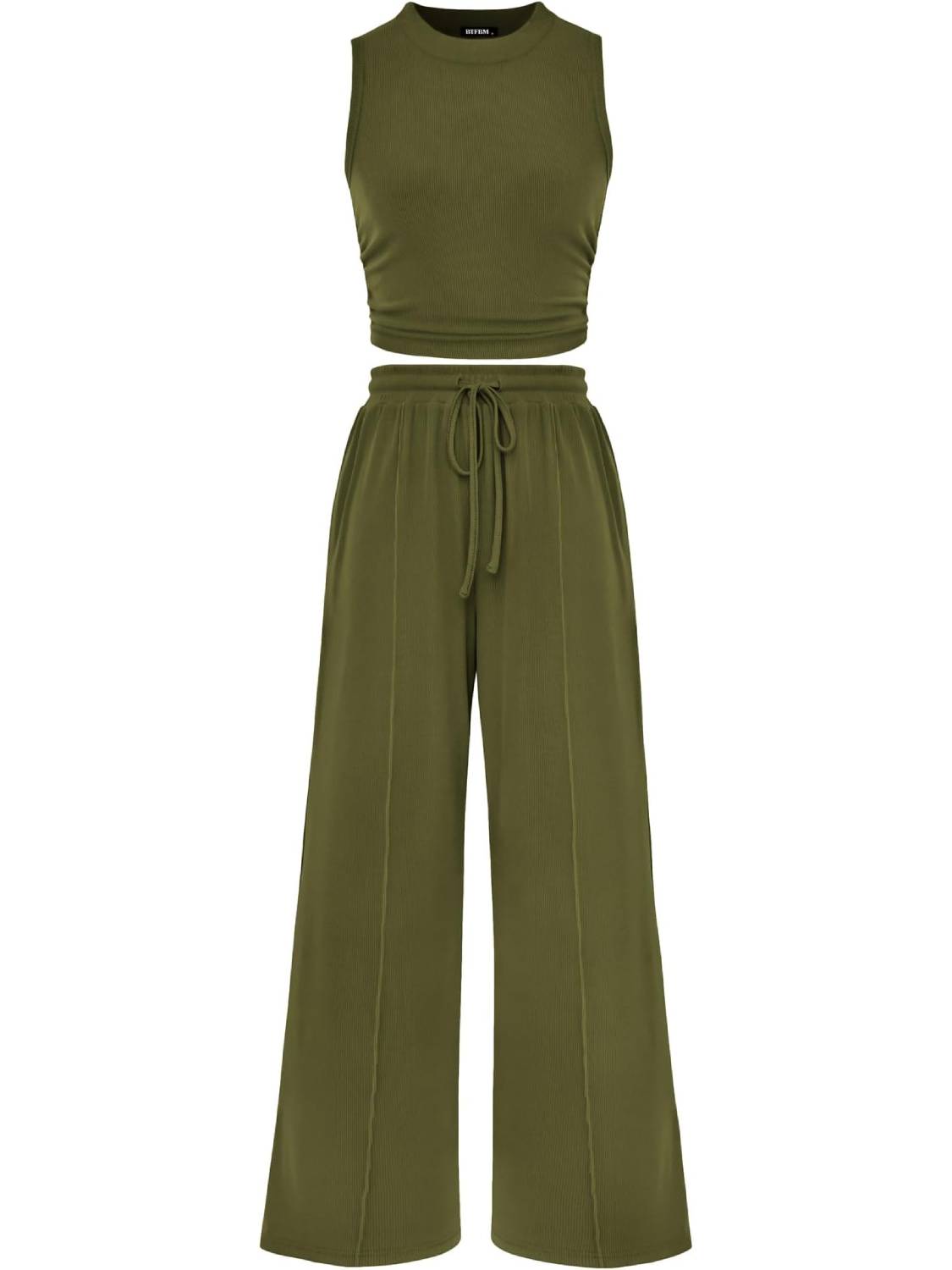 Limited time sale🔥Women Sleeveless Cropped Top Elastic Waist Wide Leg Pants 2 Piece Set