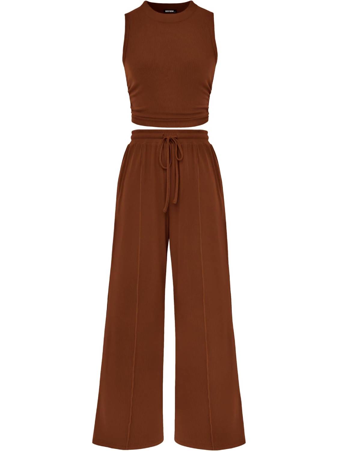 Limited time sale🔥Women Sleeveless Cropped Top Elastic Waist Wide Leg Pants 2 Piece Set