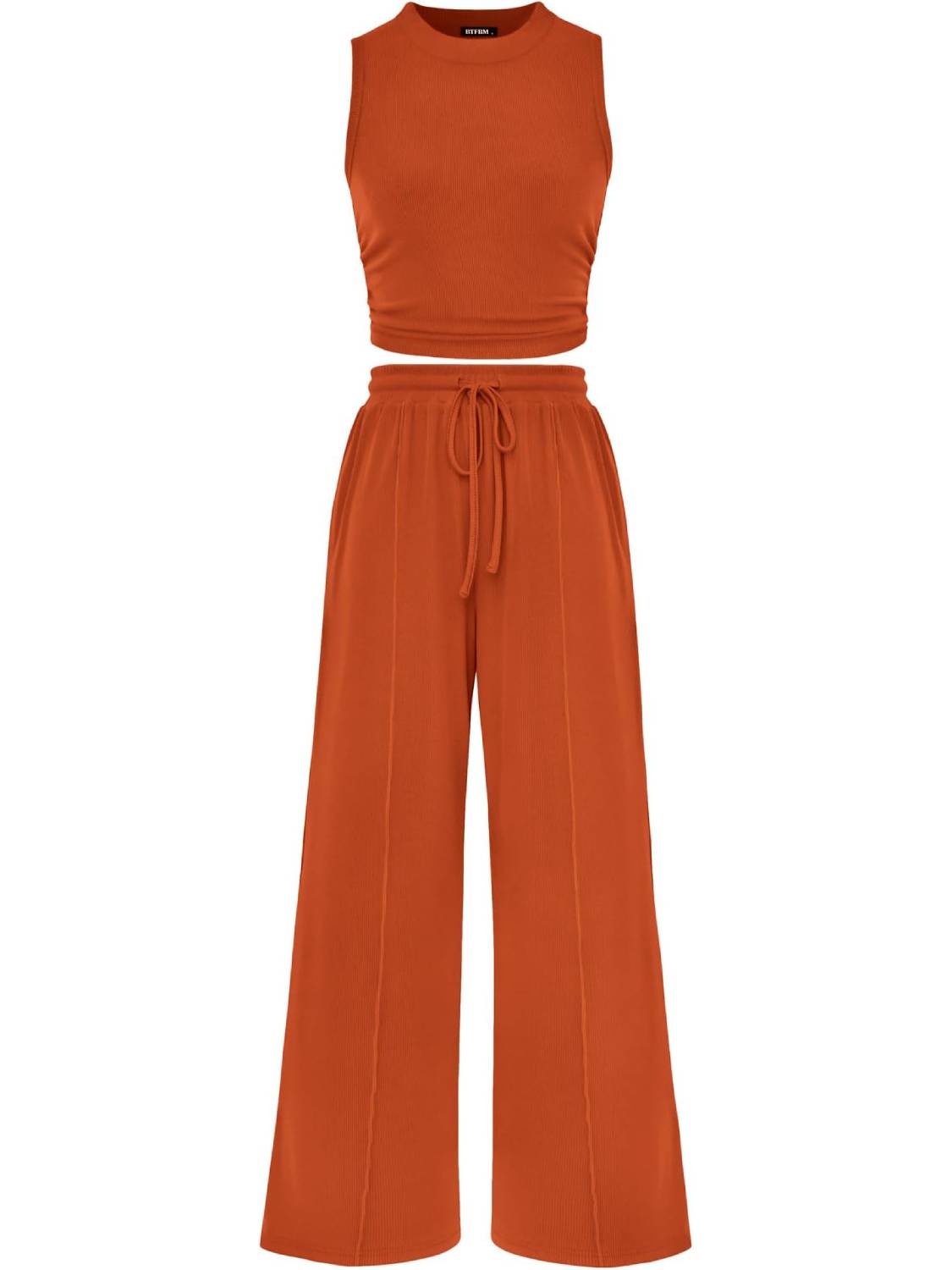 Limited time sale🔥Women Sleeveless Cropped Top Elastic Waist Wide Leg Pants 2 Piece Set