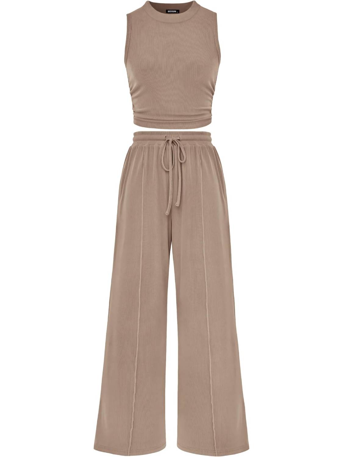 Limited time sale🔥Women Sleeveless Cropped Top Elastic Waist Wide Leg Pants 2 Piece Set