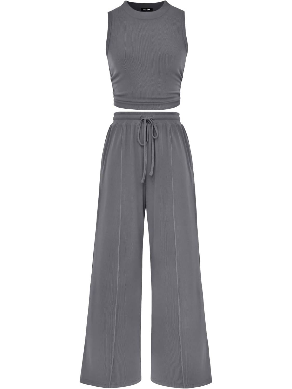 Limited time sale🔥Women Sleeveless Cropped Top Elastic Waist Wide Leg Pants 2 Piece Set