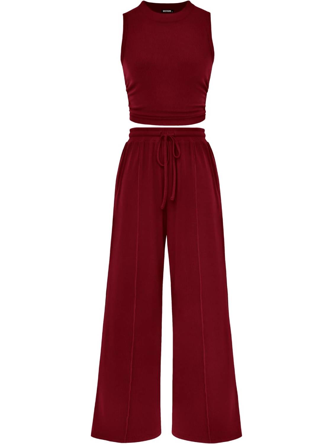 Limited time sale🔥Women Sleeveless Cropped Top Elastic Waist Wide Leg Pants 2 Piece Set