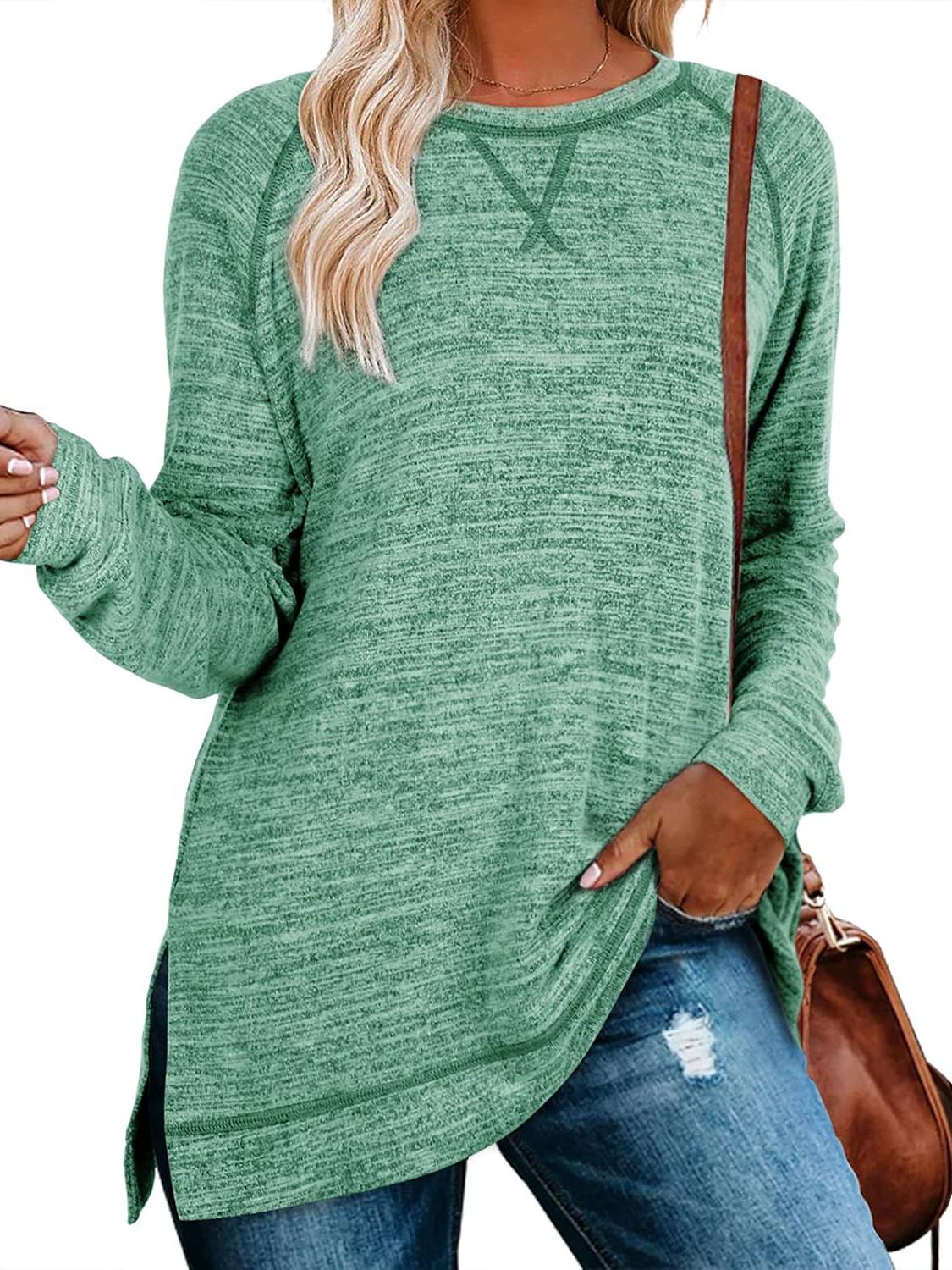 Limited time sale🔥Women Fall Side slit Long Sleeve Shirts Tunic Tops