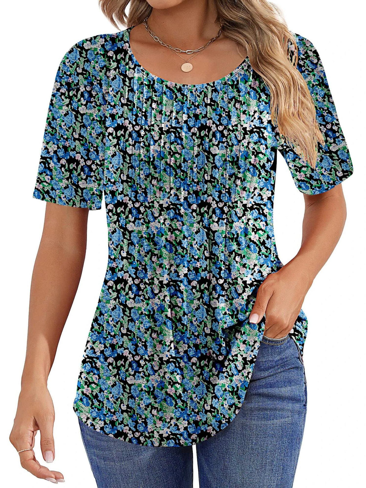 Limited time sale🔥Women Summer Pleated Short Sleeve Tunic Blouses Tops