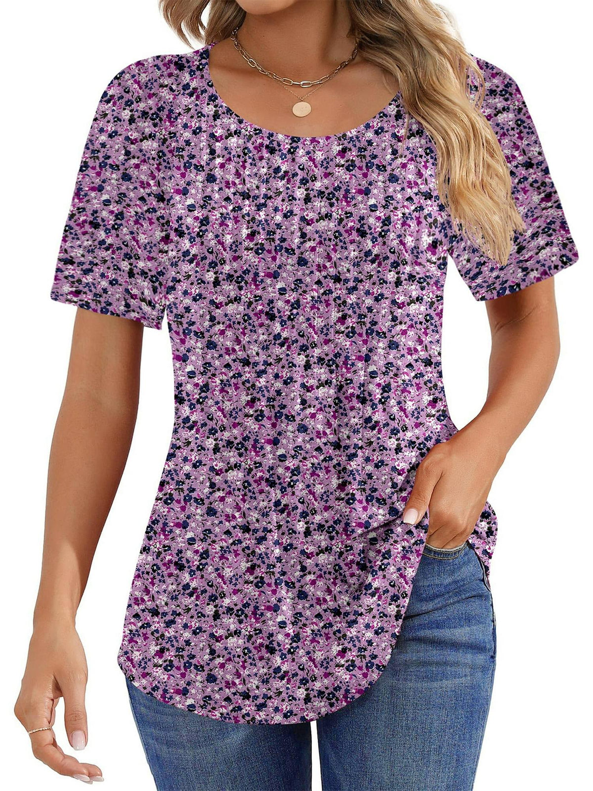 Limited time sale🔥Women Summer Pleated Short Sleeve Tunic Blouses Tops
