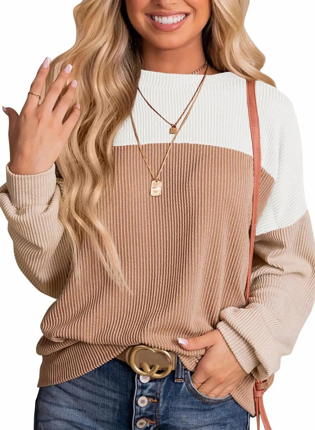 Limited time sale 🔥Women's Ribbed Colorblock Long Sleeve Top