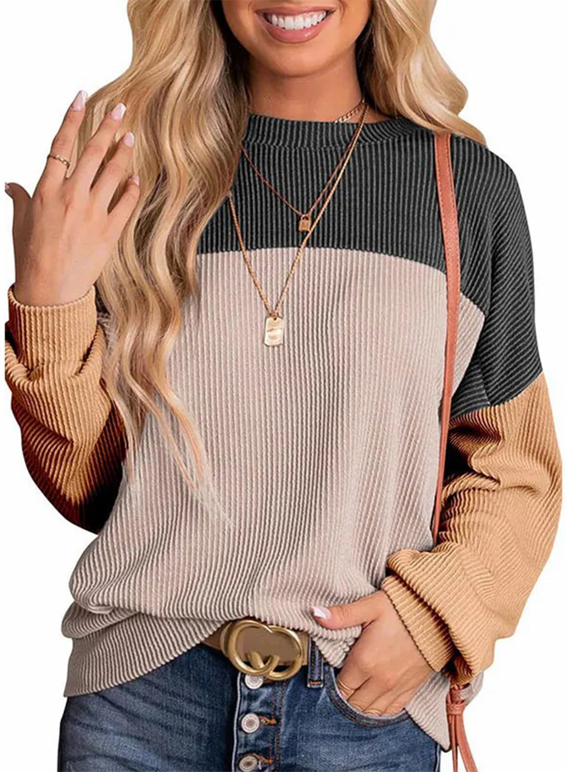 Limited time sale 🔥Women's Ribbed Colorblock Long Sleeve Top