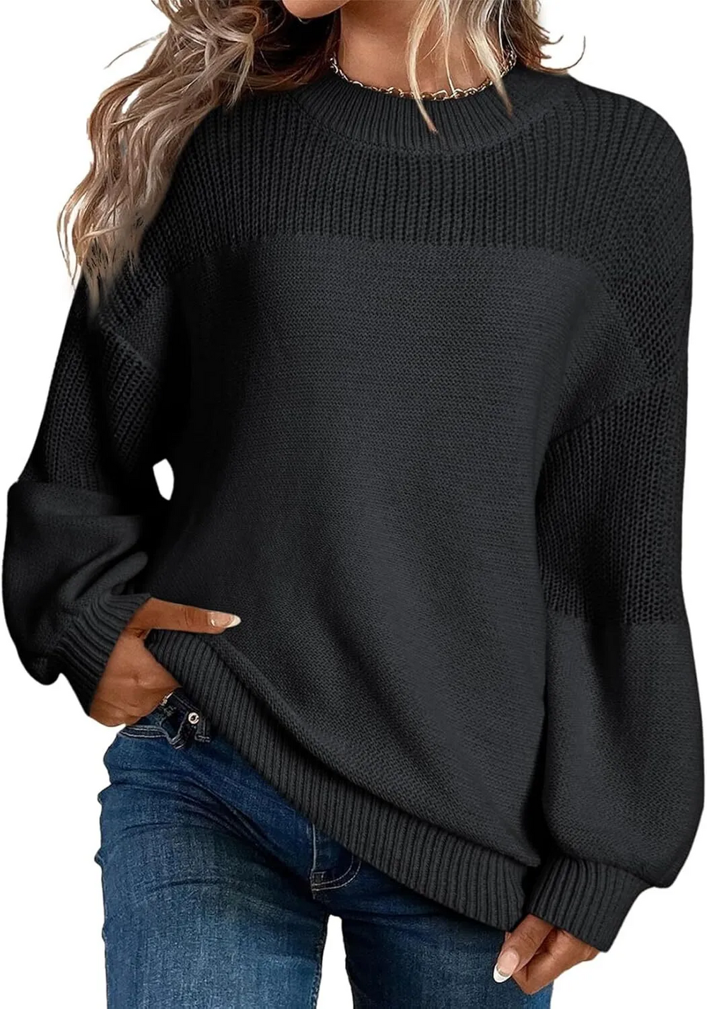 Women's Casual Long Sleeve Loose Crewneck Knit Solid Sweaters