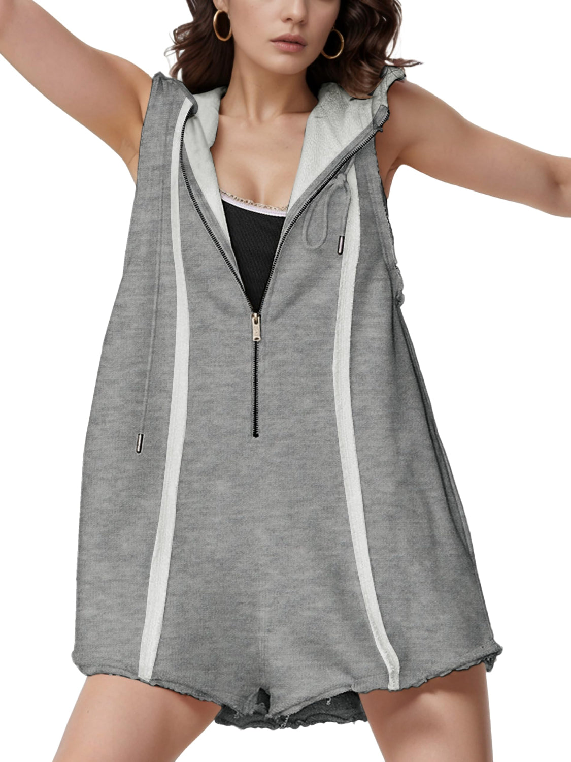 Women's Half-Zip Sleeveless Sports Jumpsuit with Hood