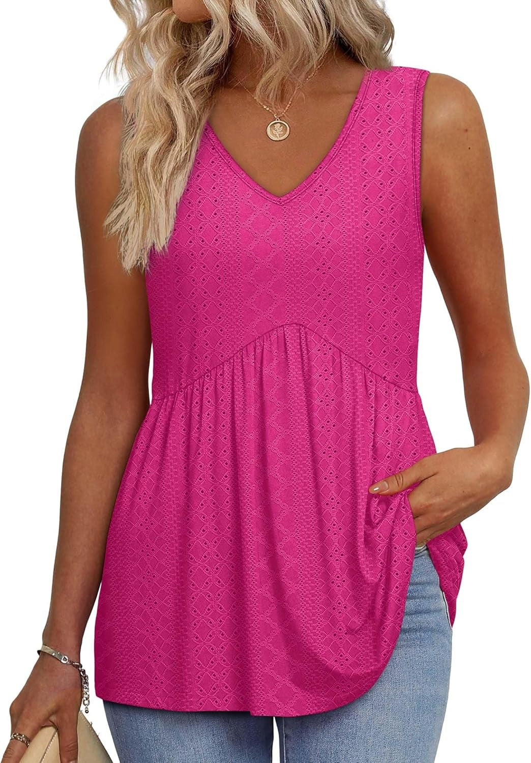 Limited time sale🔥Women's Print Flowy Sleeveless V Neck Peplum Tank Tops