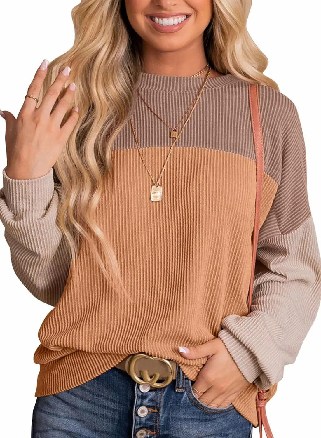 Limited time sale 🔥Women's Ribbed Colorblock Long Sleeve Top