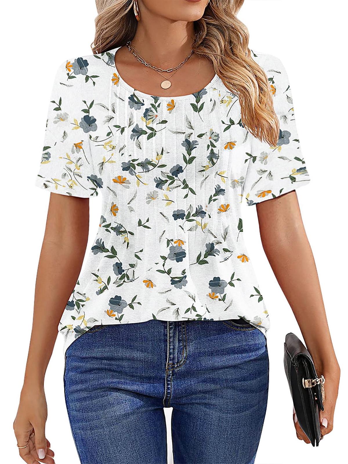 Limited time sale🔥Women Summer Pleated Short Sleeve Tunic Blouses Tops