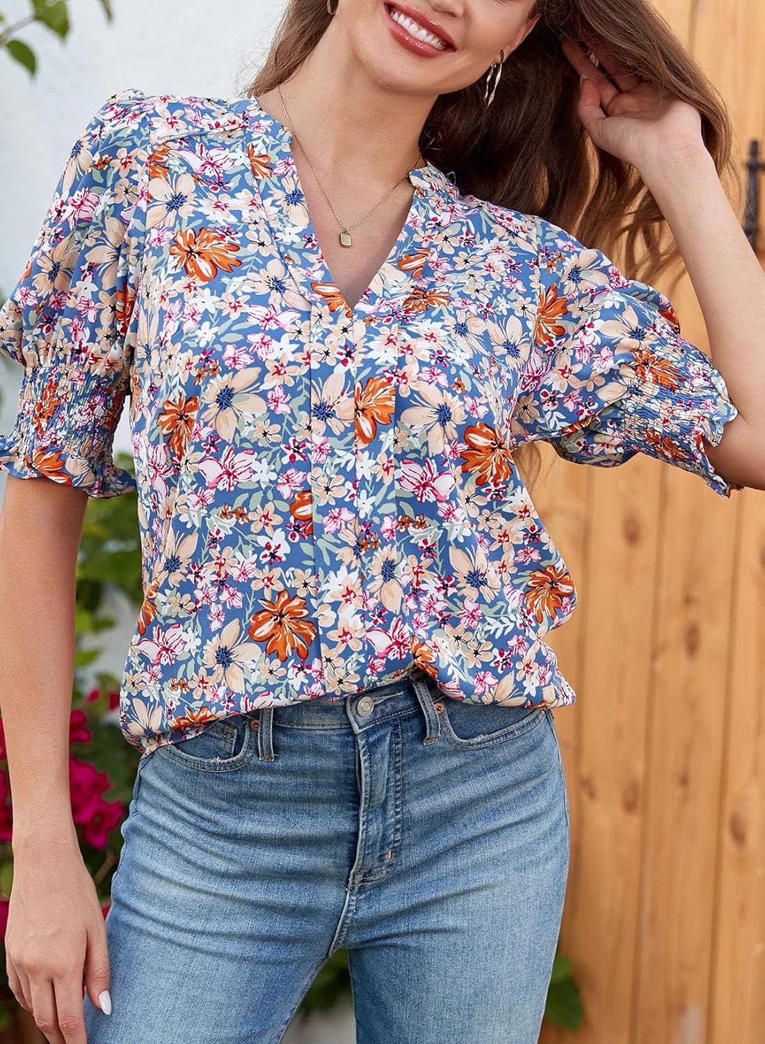 Limited time sale🔥Floral V-Neck Puff Sleeve Blouse