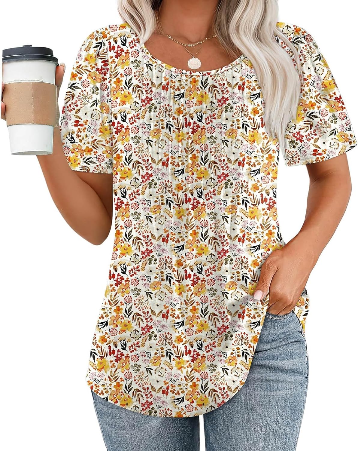 Limited time sale🔥Women Summer Pleated Short Sleeve Tunic Blouses Tops