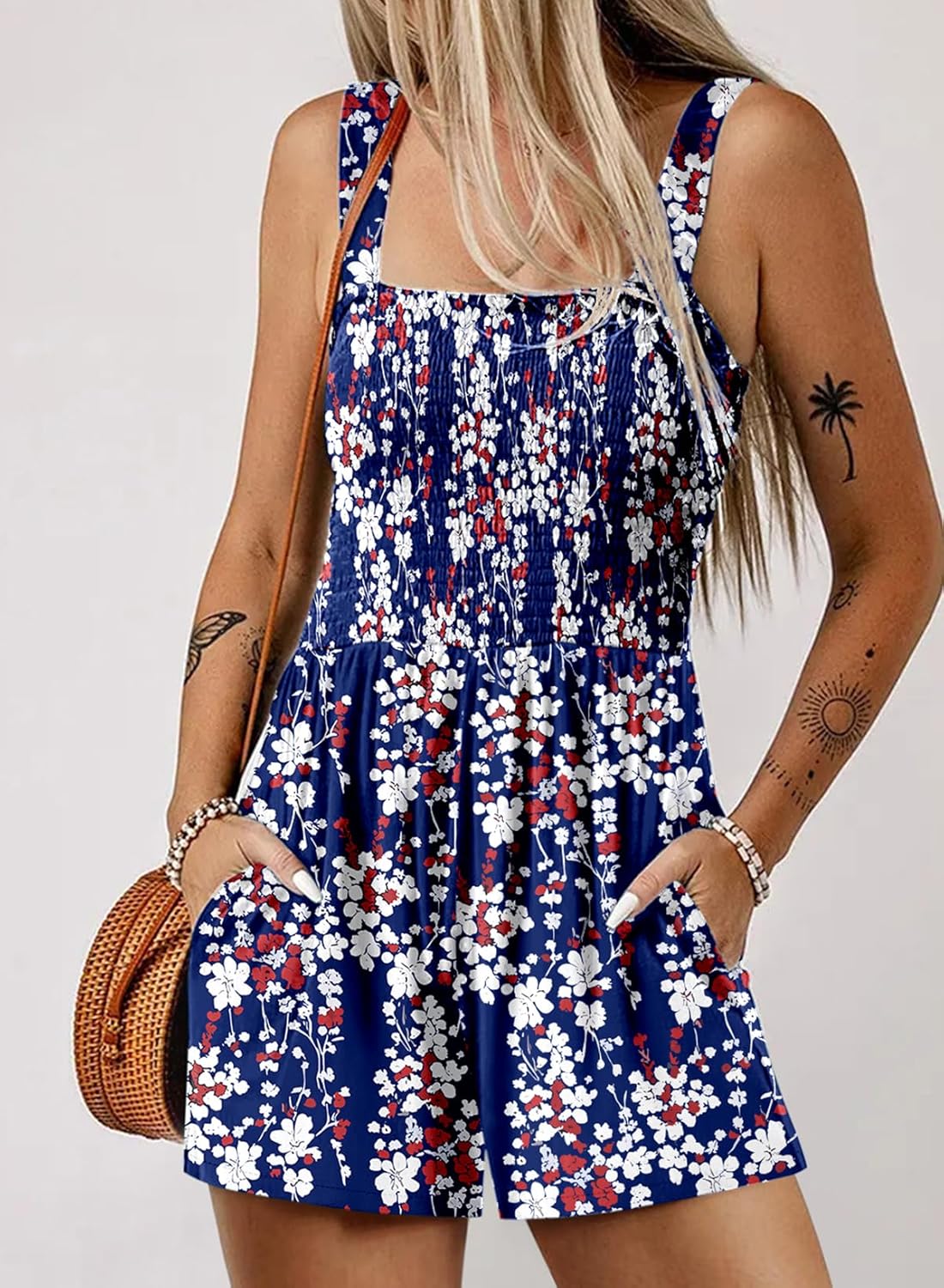 Limited time sale🔥Women's Casual Sleeveless Floral Jumpsuit Cute Romper with Pockets