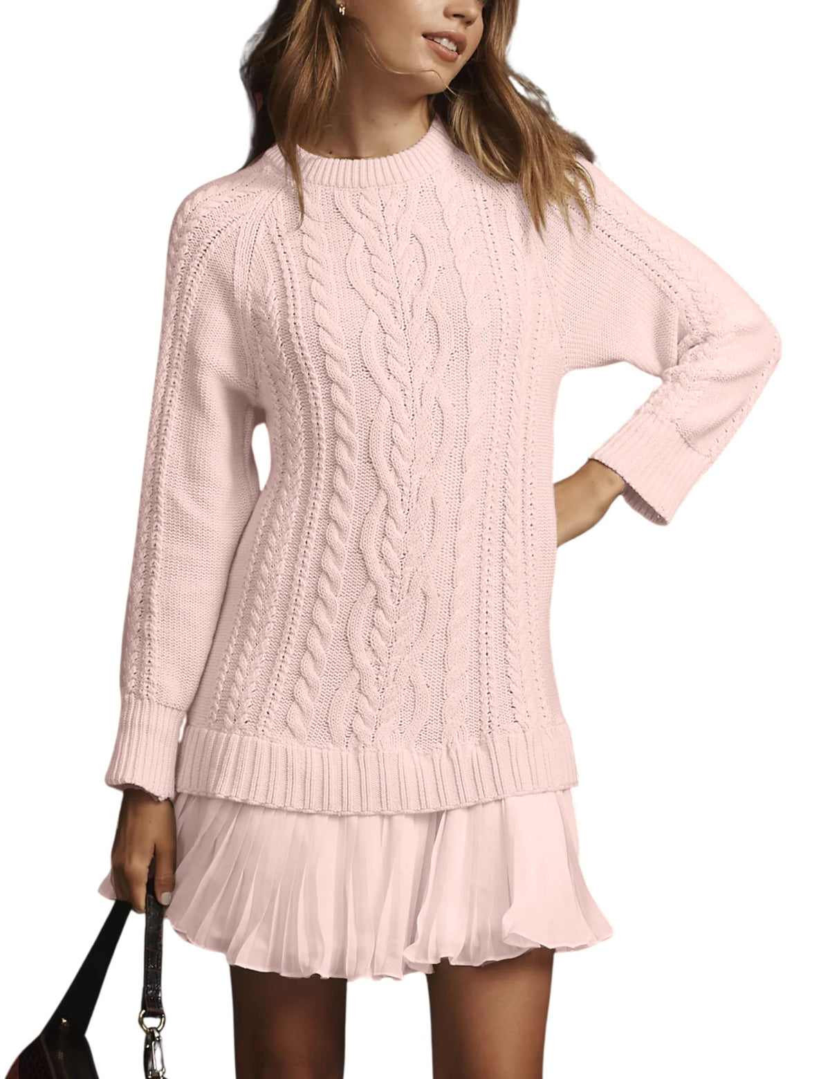 Limited time sale🔥Women Crewneck Cable Knit Sweater Mini Dress