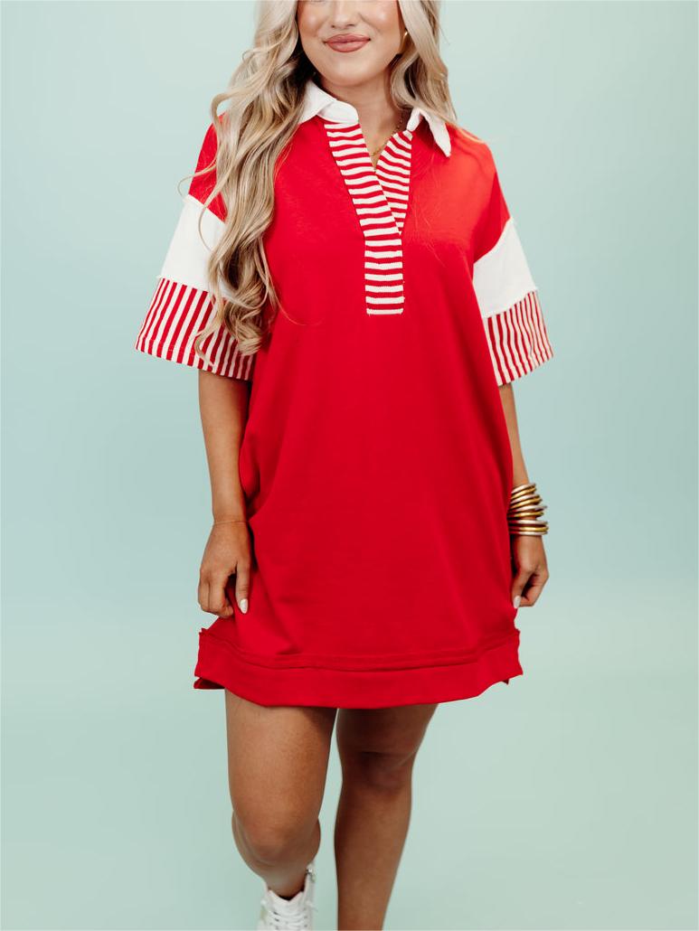 Limited time sale🔥Color Block Notch Neck Mini Dress