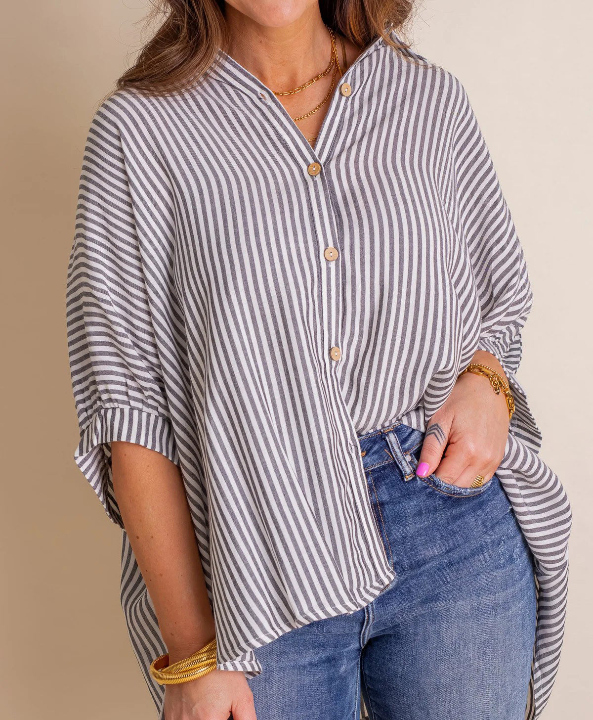 Limited time sale 🔥Women's Oversized Striped Loose Button-down Shirt
