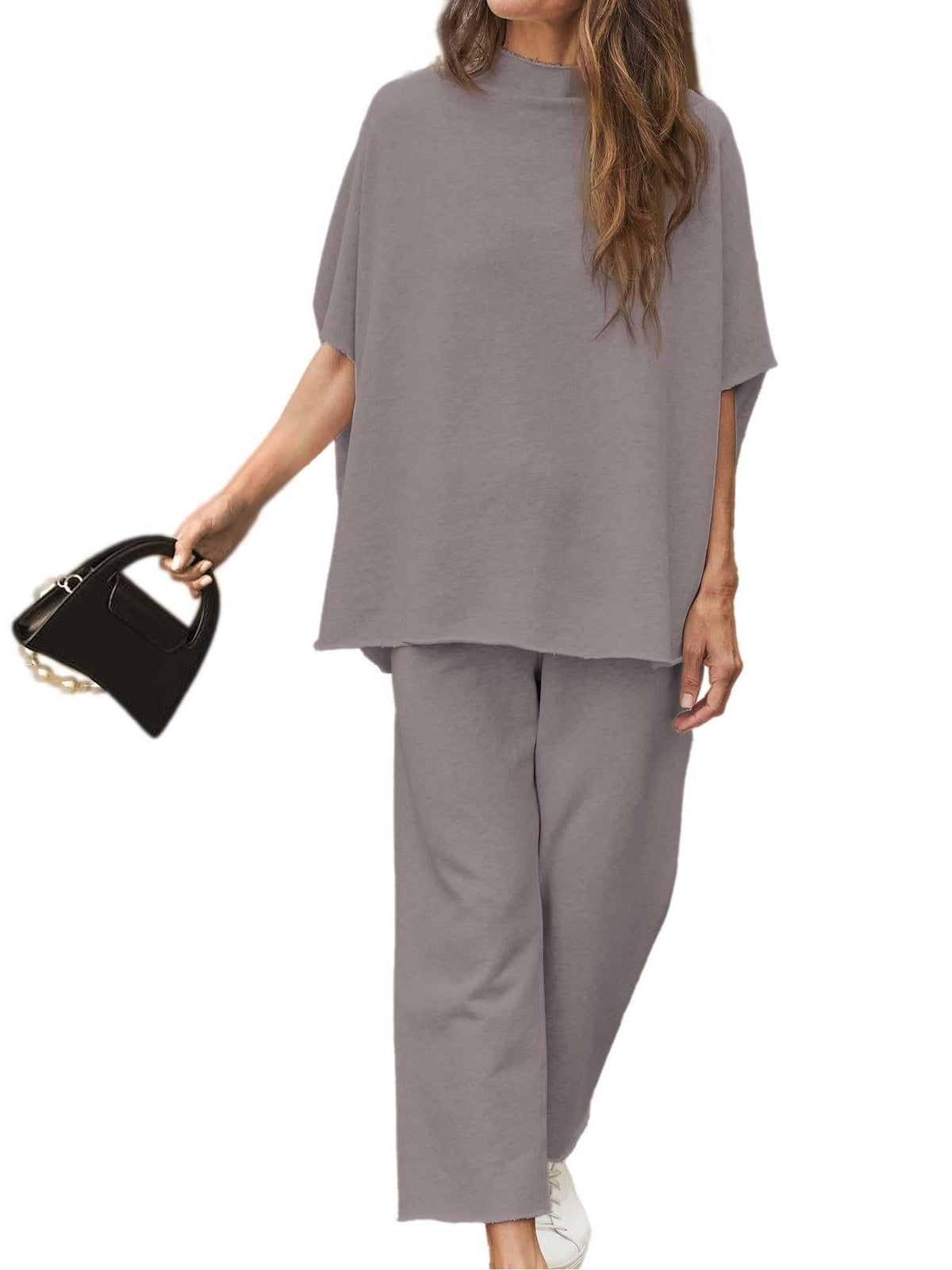2026 Women's Casual Batwing Sleeve Pullover Top and Wide Leg Set