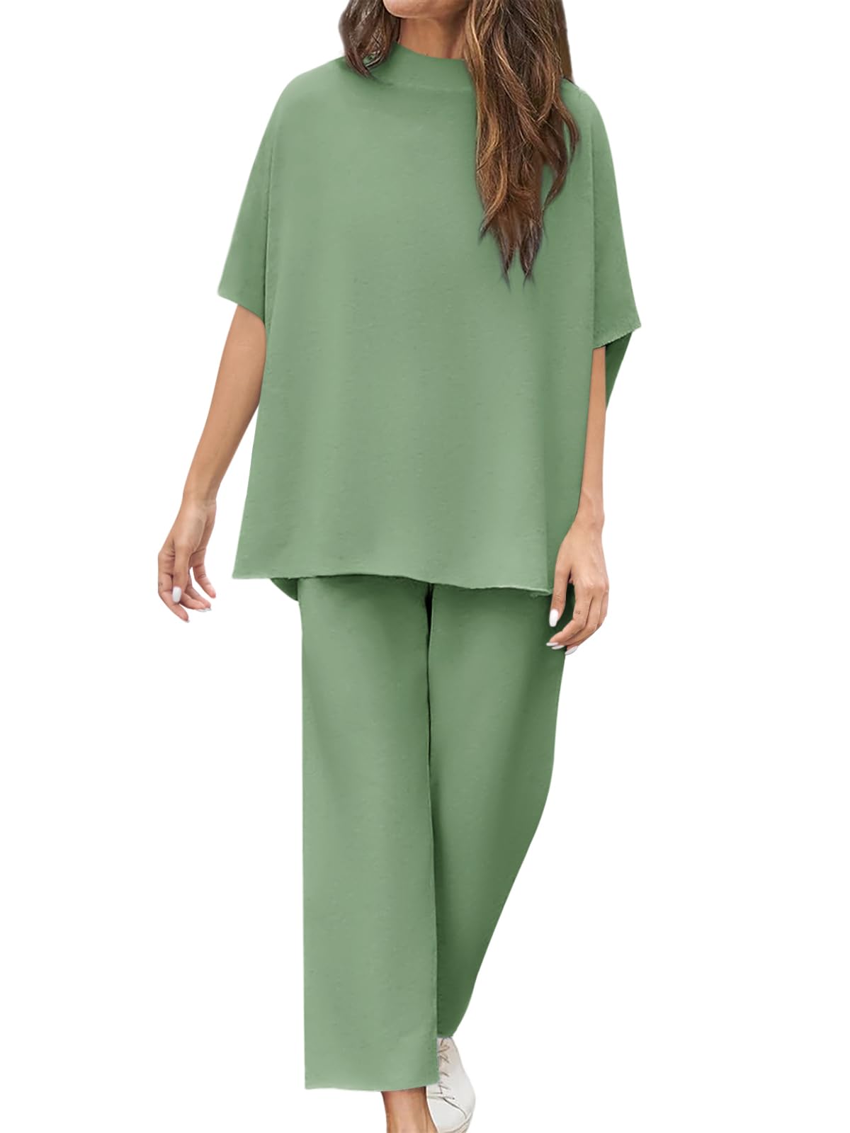 2026 Women's Casual Batwing Sleeve Pullover Top and Wide Leg Set