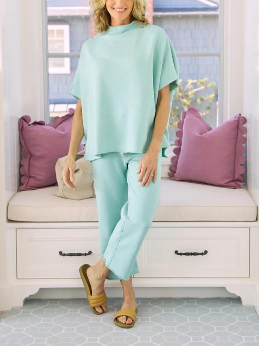 2026 Women's Casual Batwing Sleeve Pullover Top and Wide Leg Set