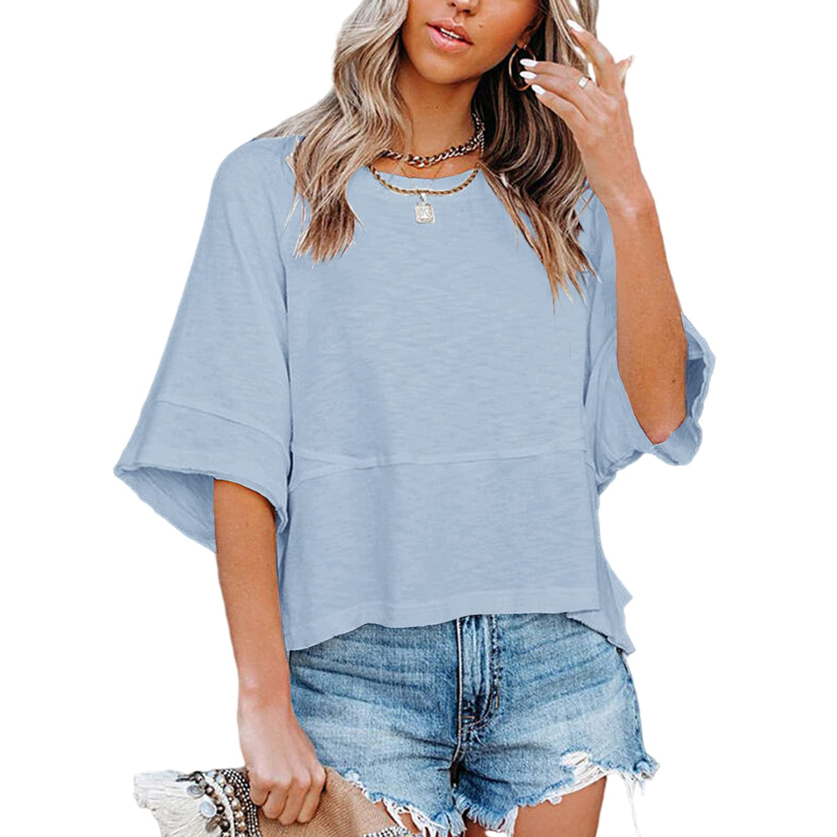 Limited time sale🔥Women's Summer Casual Crewneck Batwing Half Sleeve Tee