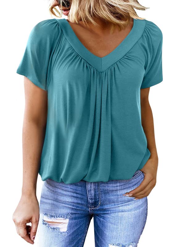 Women's Casual Short Sleeve V Neck Basic T-shirts