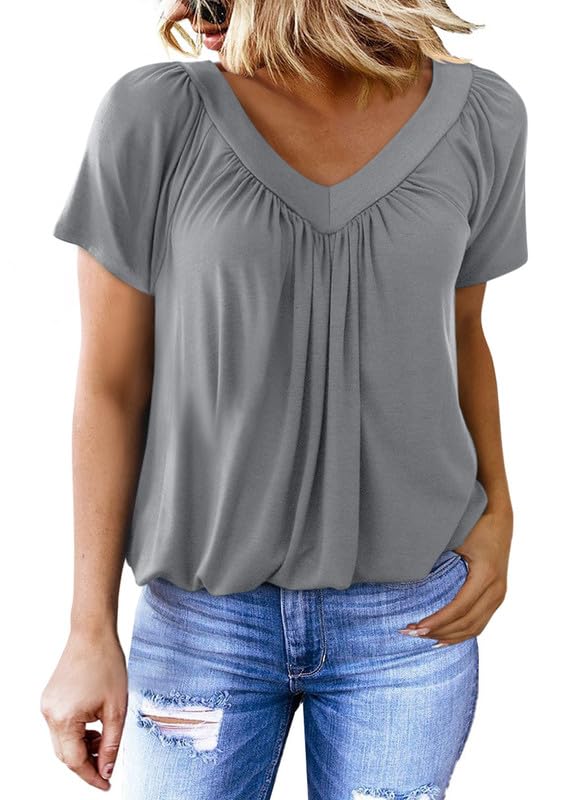 Women's Casual Short Sleeve V Neck Basic T-shirts