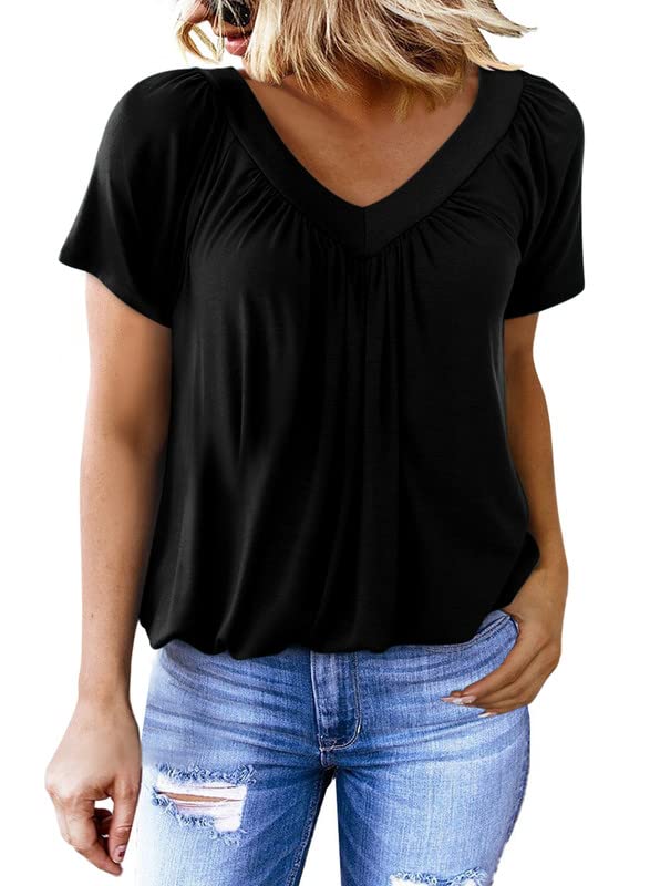 Women's Casual Short Sleeve V Neck Basic T-shirts