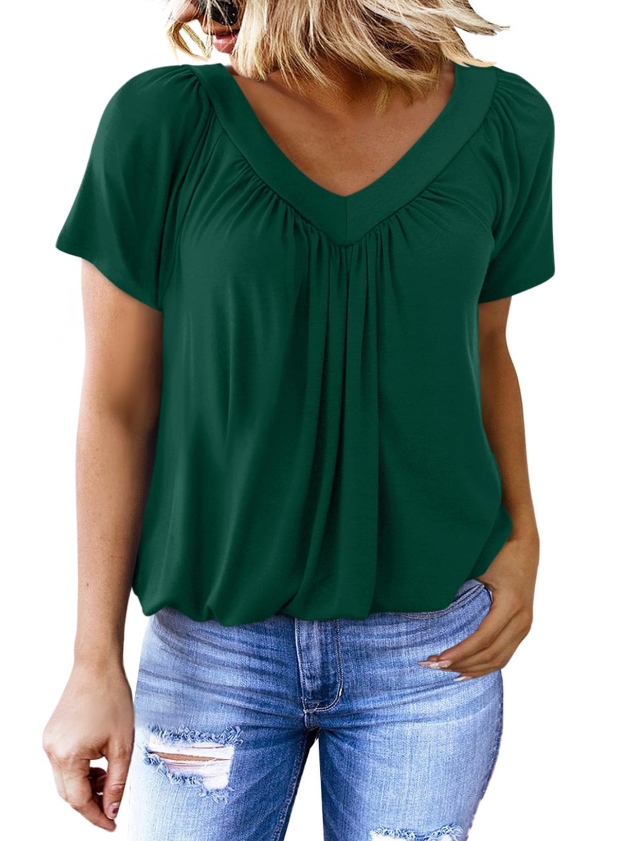 Women's Casual Short Sleeve V Neck Basic T-shirts