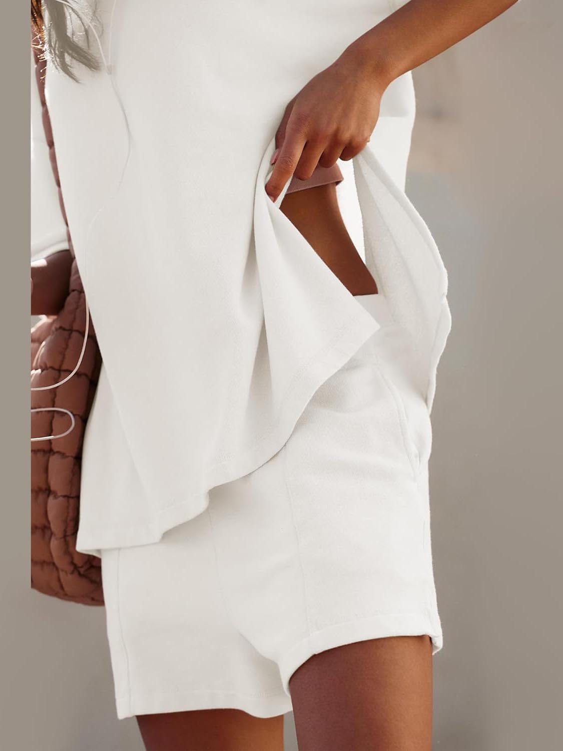 Women's Casual Solid Color Suit with Slit Top and Shorts