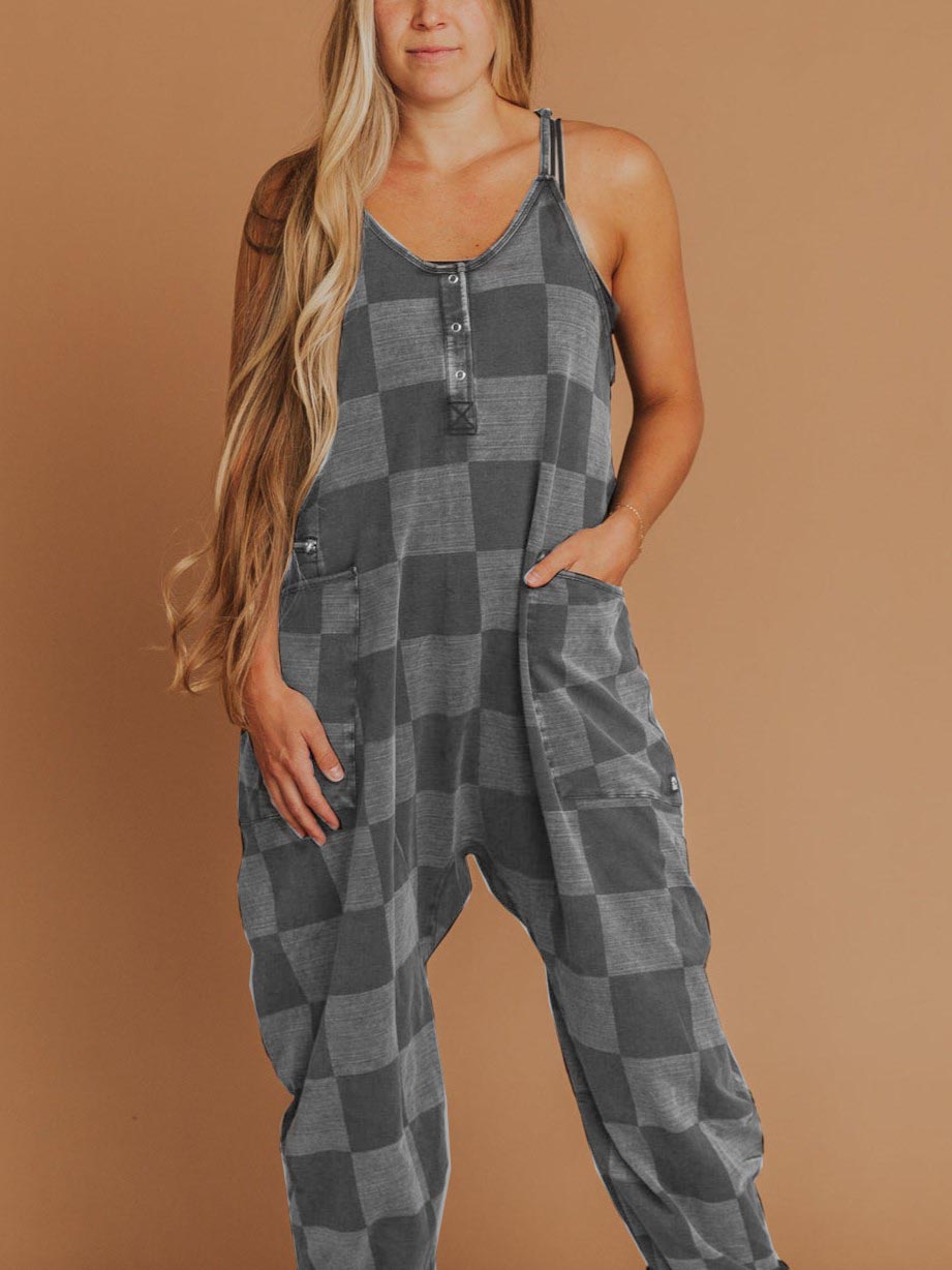 Women's Button Neck Suspender Jumpsuit Casual Overalls