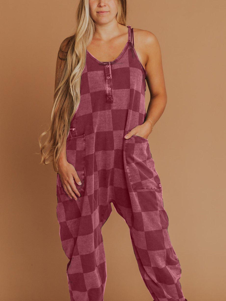 Women's Button Neck Suspender Jumpsuit Casual Overalls