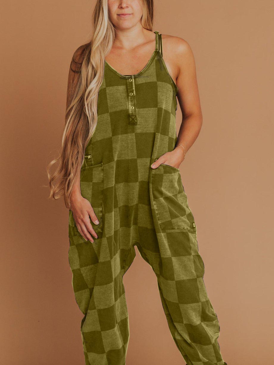 Women's Button Neck Suspender Jumpsuit Casual Overalls